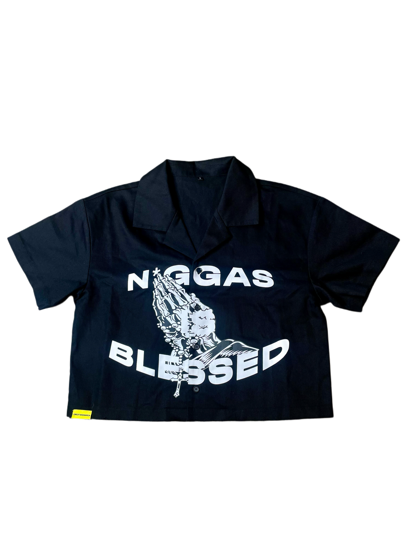 “BLESSED” Cropped Shirt (Black)